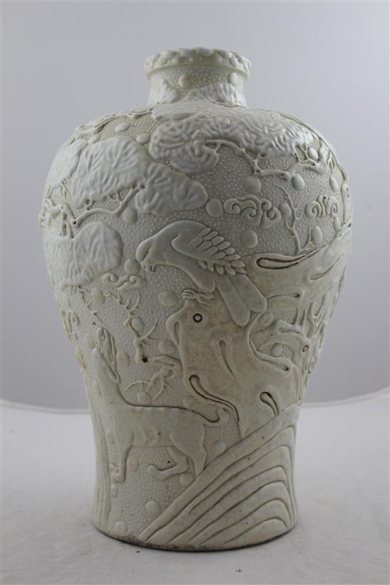 A Japanese porcelain moriage work baluster vase, early 20th century, 37cm